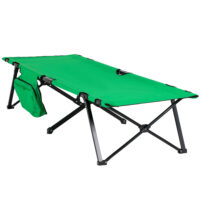 Campingbett klappbar mit Seitentasche, kompakt, Farbe Grün-Schwarz.