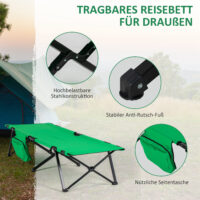 Campingbett klappbar mit Seitentasche, kompakt, Farbe Grün-Schwarz.