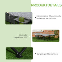 Campingbett mit Becherhalter, 68x186x48 cm, klappbar, Farbe Schwarz.