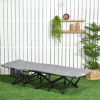 Campingbett mit Becherhalter, 68x186x48 cm, klappbar, Farbe Schwarz.