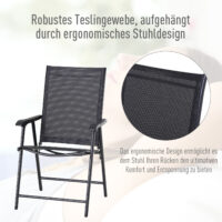 Campingstühle 2er-Set, faltbar, 58x64x94 cm, belastbar bis 120 kg, Farbe Schwarz.