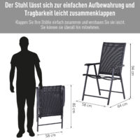 Campingstühle 2er-Set, faltbar, 58x64x94 cm, belastbar bis 120 kg, Farbe Schwarz.