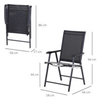 Campingstühle 2er-Set, faltbar, 58x64x94 cm, belastbar bis 120 kg, Farbe Schwarz.