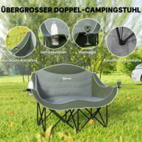 Campingstuhl 2 Sitzer faltbar mit Getränkehalter und Tragetasche grün