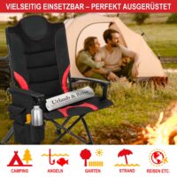 Bequemer Campingstuhl mit gepolsterter Sitzfläche in Grau-Schwarz.