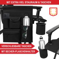 Bequemer Campingstuhl mit gepolsterter Sitzfläche in Grau-Schwarz.