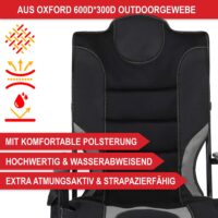 Bequemer Campingstuhl mit gepolsterter Sitzfläche in Grau-Schwarz.