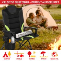 Faltbarer Campingstuhl mit extra Polsterung in Grün-Schwarz.