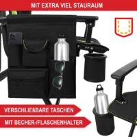 Faltbarer Campingstuhl mit extra Polsterung in Grün-Schwarz.