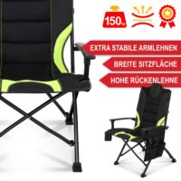 Faltbarer Campingstuhl mit extra Polsterung in Grün-Schwarz.