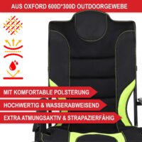 Faltbarer Campingstuhl mit extra Polsterung in Grün-Schwarz.