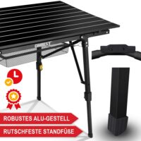 Stabiler schwarzer Klapptisch für Garten oder Balkon.