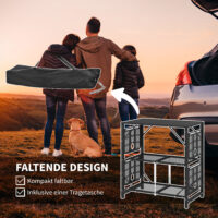 Campingtisch klappbar mit 2 Ablagen, aus Metall, Farbe Schwarz.