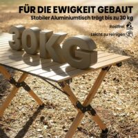 Campingtisch klappbar wasserdicht mit Tasche Aluminium Holzoptik
