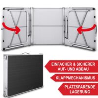 Praktischer Klapptisch im Kofferdesign für Camping und Outdoor.