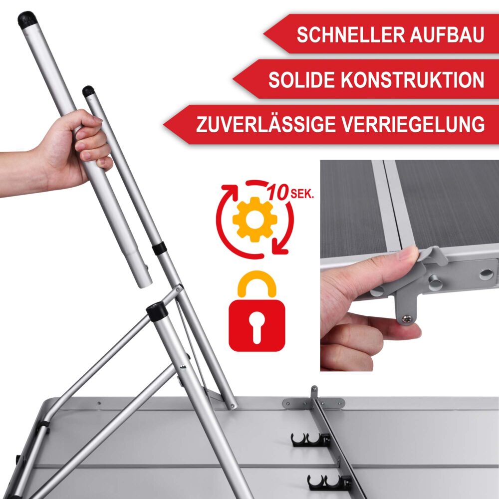 Praktischer Klapptisch im Kofferdesign für Camping und Outdoor.