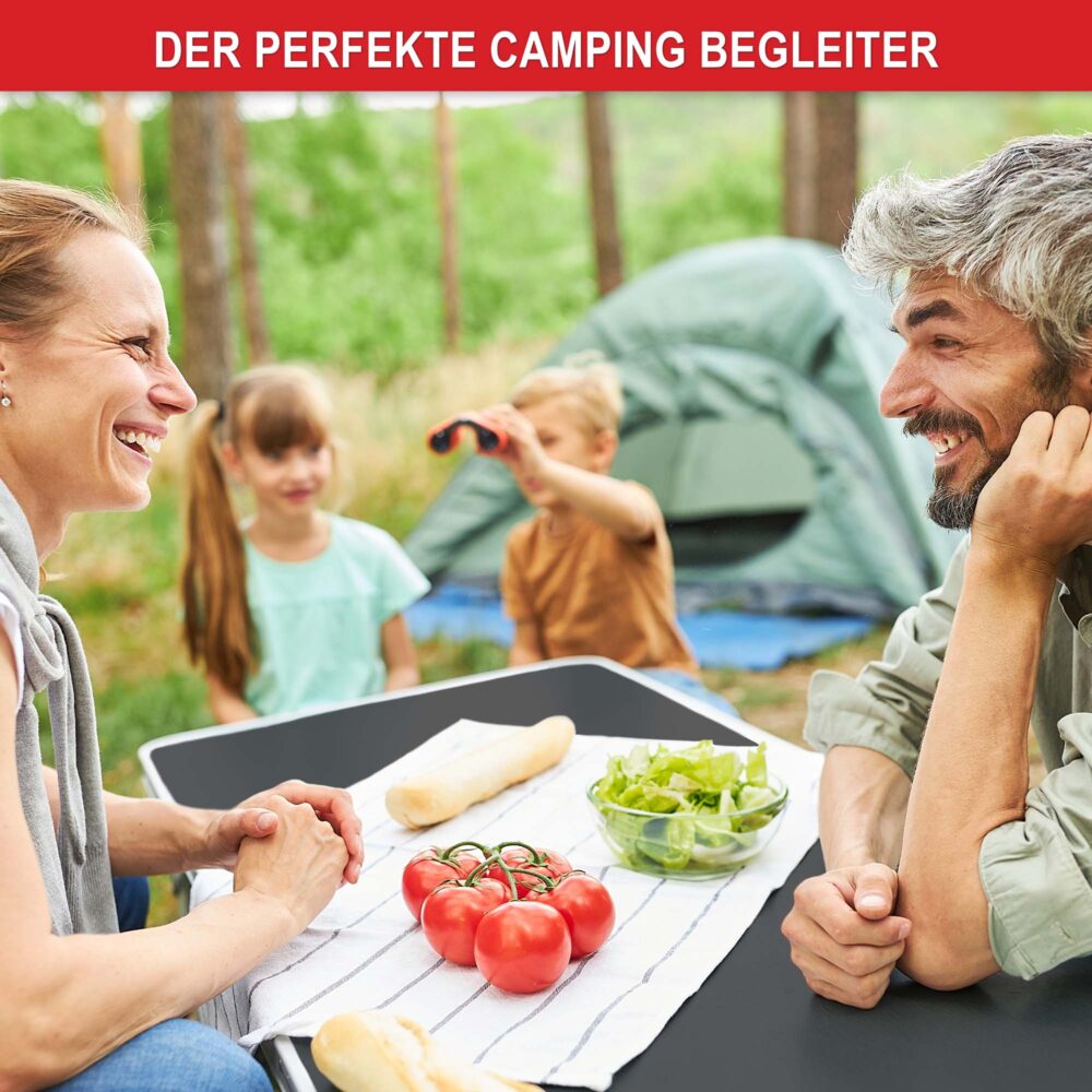 Praktischer Klapptisch im Kofferdesign für Camping und Outdoor.