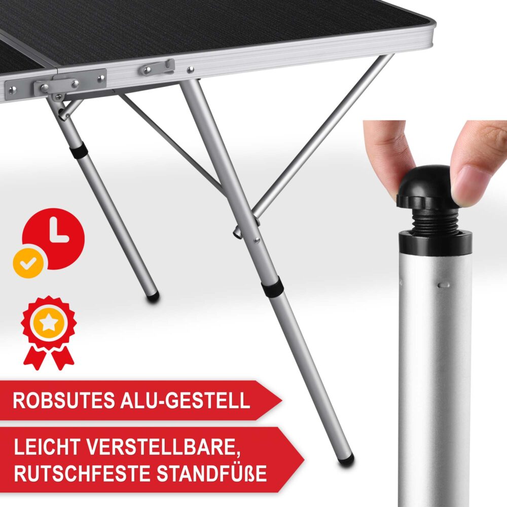 Praktischer Klapptisch im Kofferdesign für Camping und Outdoor.