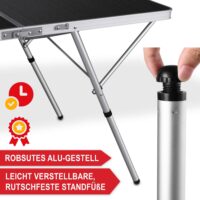 Praktischer Klapptisch im Kofferdesign für Camping und Outdoor.