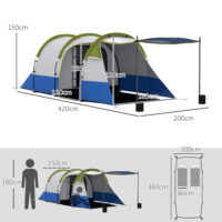 Campingzelt wasserdicht für 3 Personen mit 3 Eingängen grün