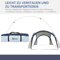Campingzelt 35x35 m, wetterfest, Farbe Cremeweiß-Blau.