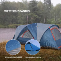 Campingzelt für 4 Personen mit UV-Schutz, 2 Räume, Farbe Blau & Weiß.