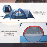 Campingzelt für 4 Personen mit UV-Schutz, 2 Räume, Farbe Blau & Weiß.