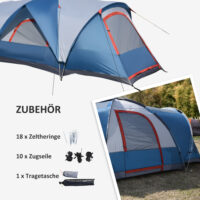 Campingzelt für 4 Personen mit UV-Schutz, 2 Räume, Farbe Blau & Weiß.