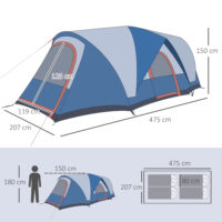 Campingzelt für 4 Personen mit UV-Schutz, 2 Räume, Farbe Blau & Weiß.