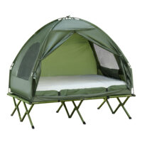 Campingzelt Set für 2 Personen mit Feldbett und Luftmatratze grün