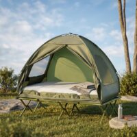 Campingzelt Set für 2 Personen mit Feldbett und Luftmatratze grün