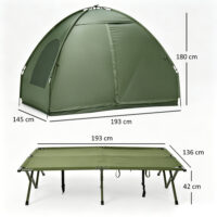 Campingzelt Set für 2 Personen mit Feldbett und Luftmatratze grün