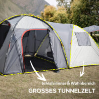 Tunnelzelt mit Meshfenstern für 5 Personen, wetterfest, Farbe Grau.