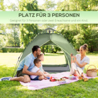 Campingzelt 210x210x140 cm, für 2 Erwachsene + 1 Kind, wasserdicht.