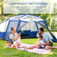 Campingzelt für 6–8 Personen, wasserdicht und geräumig, Farbe Blau.