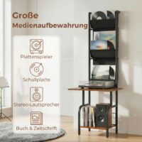 CD-Regal mit Stofftaschen und Tischplatte in Holzoptik