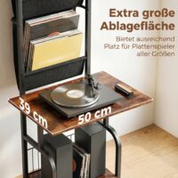 CD-Regal mit Stofftaschen und Tischplatte in Holzoptik