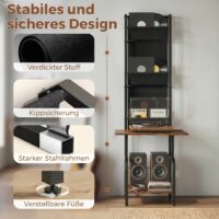 CD-Regal mit Stofftaschen und Tischplatte in Holzoptik