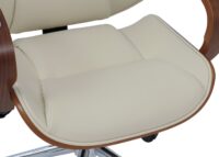 Chefsessel Drehstuhl creme Kunstleder mit Bugholz Walnuss-Optik