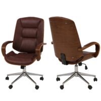 Ergonomischer Chefsessel Kunstleder rotbraun in Walnuss-Optik
