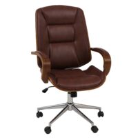 Ergonomischer Chefsessel Kunstleder rotbraun in Walnuss-Optik