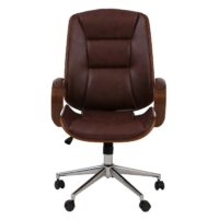 Ergonomischer Chefsessel Kunstleder rotbraun in Walnuss-Optik