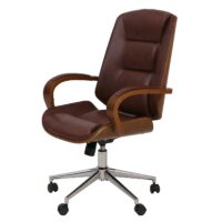 Ergonomischer Chefsessel Kunstleder rotbraun in Walnuss-Optik