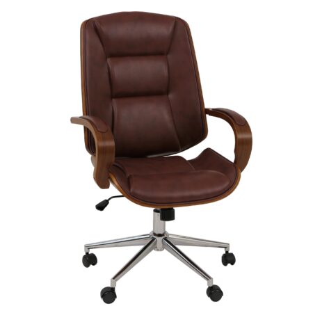 Ergonomischer Chefsessel Kunstleder rotbraun in Walnuss-Optik