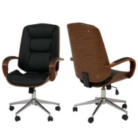 Ergonomischer Chefsessel Kunstleder schwarz in Walnuss-Optik