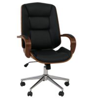 Ergonomischer Chefsessel Kunstleder schwarz in Walnuss-Optik