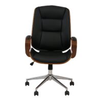 Ergonomischer Chefsessel Kunstleder schwarz in Walnuss-Optik