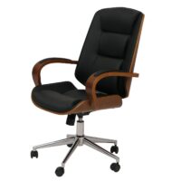 Ergonomischer Chefsessel Kunstleder schwarz in Walnuss-Optik