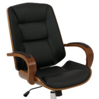 Ergonomischer Chefsessel Kunstleder schwarz in Walnuss-Optik