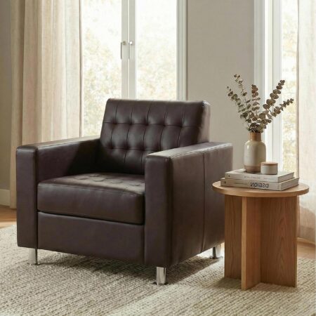 Clubsessel Loungesessel Kunstleder mit Metallfüssen braun